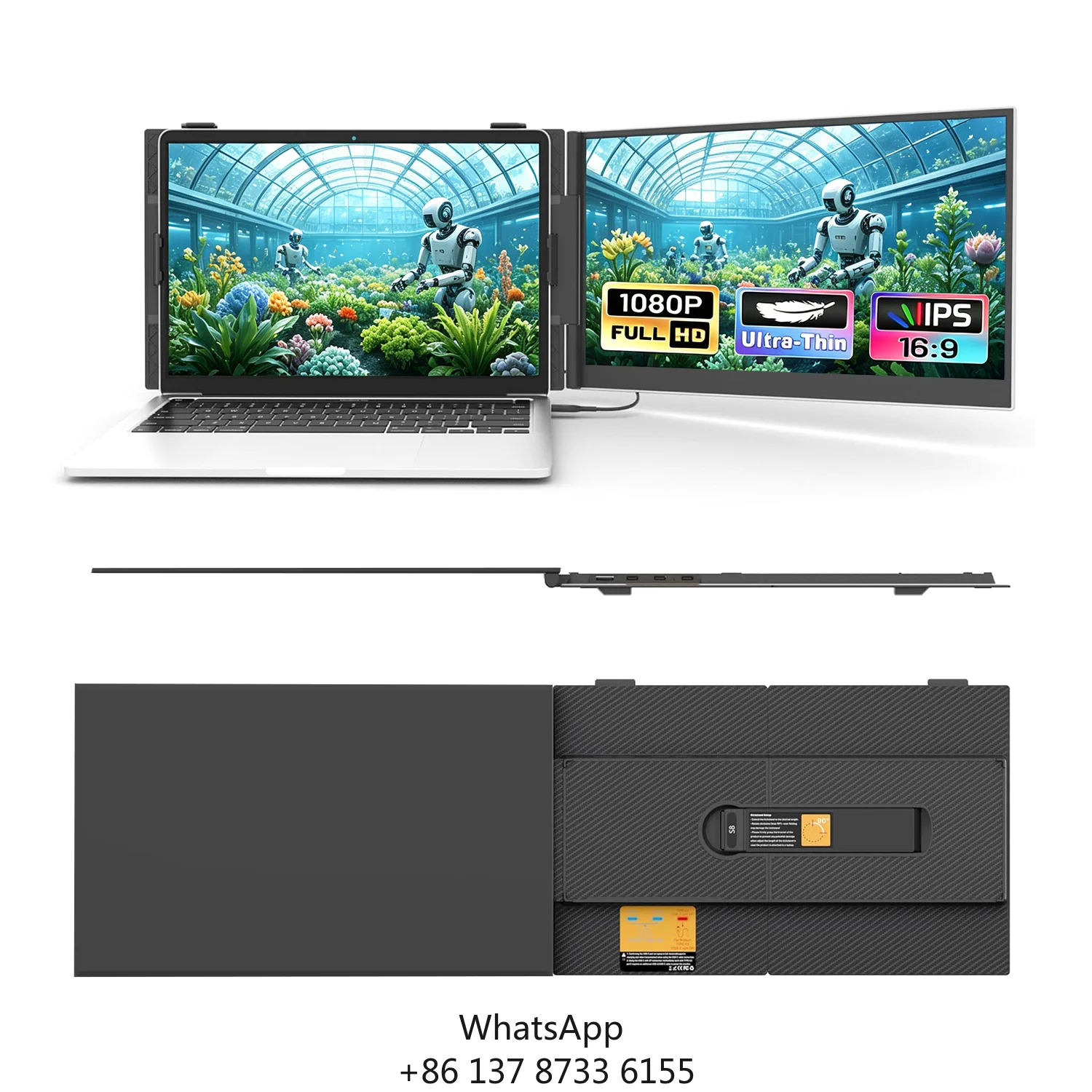

S8 14 Inch Dual Laptop Screen Extender 1080P IPS Clip-On Foldable Monitor For Hot-Desking Shared Workspace Office Easy Storage