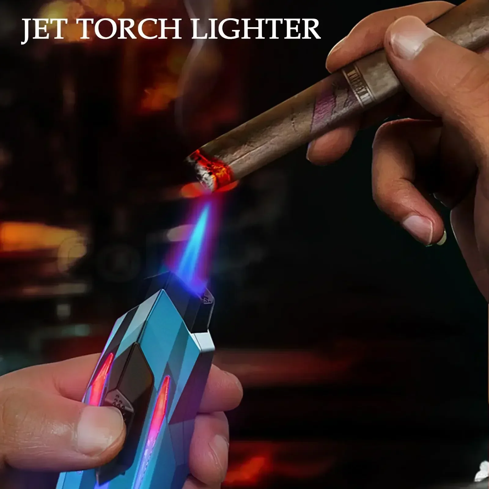 4 Pieces Per Set Refillable Butane Gas Lighter Torch Lighter with LED Light Adjustable Flame Windproof Jet Flame Lighter Smoking