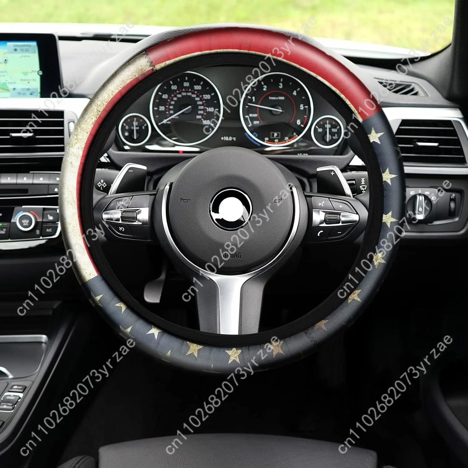 

Vintage American Flag Car Steering Wheels Cover Universal Type Environmental Friendly Comfortablenon-slip Steering Wheel Wrap
