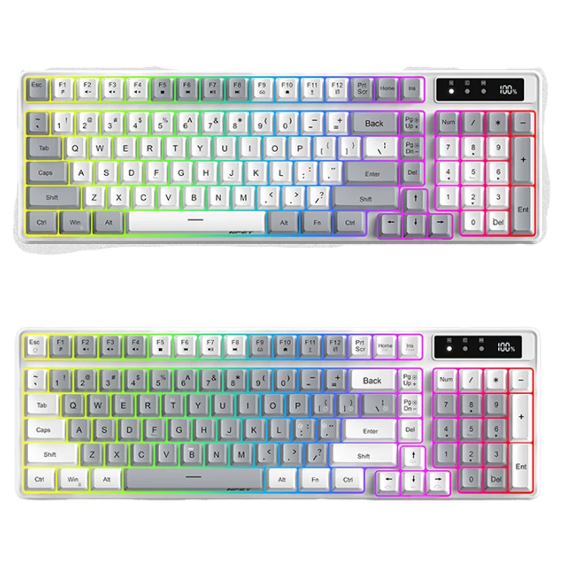 

NPET K201 Membrane Keyboard 3mode USB Bluetooth Wireless Keyboards ABS Keycaps 100 Keys RGB 2.4g Blacklit Gaming Keyboard Gift