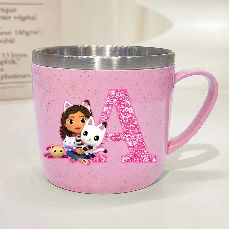 Tasses à eau Gabby Dollhouses, motif de dessin animé kawaii, lettres imprimées, en acier inoxydable, gobelet à brosse à dents, accessoires de voyage, cadeaux de Noël pour enfants