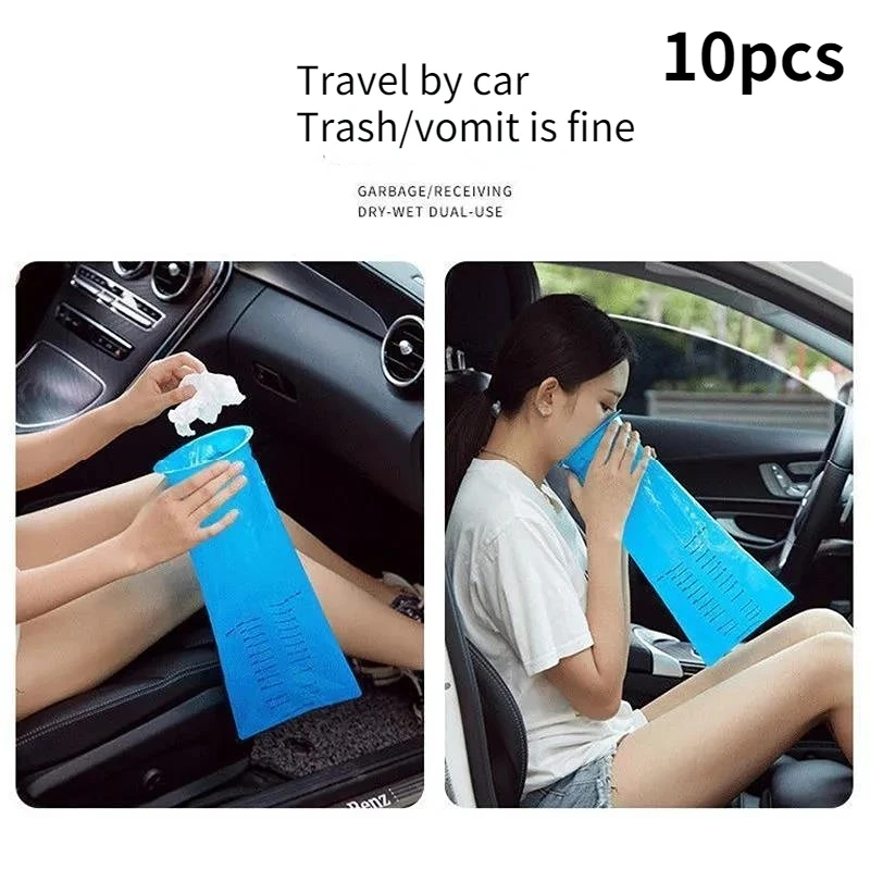 10pc Blue Garbage Sick Bags Car Trash Vomit Small Bag Plastic For Rubbish Dustbin Disposable Carsickness Pregnant Women Portable