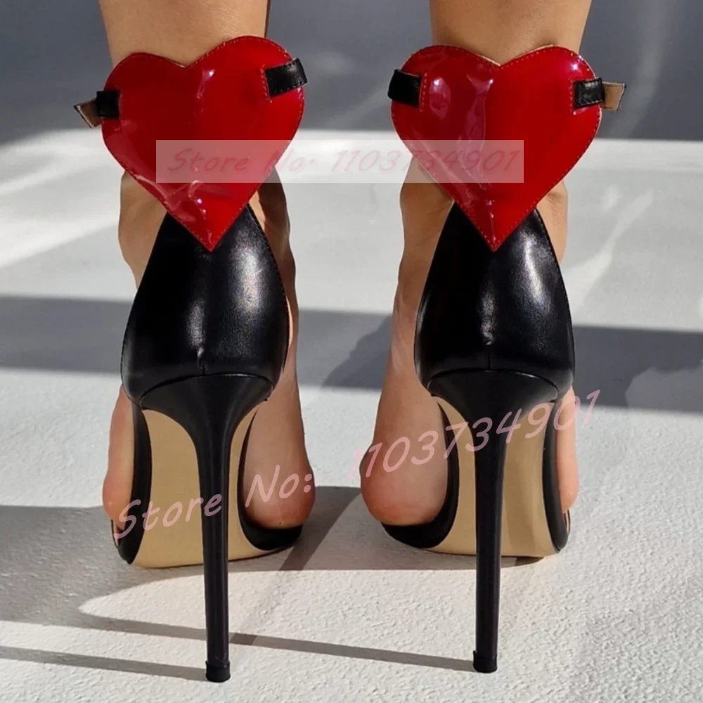 

Red Heart Sandals Female Lovely Elegant Buckle Strap Round Toe Stiletto High Heels Shoes Women Fashion Patent Leather Sandals
