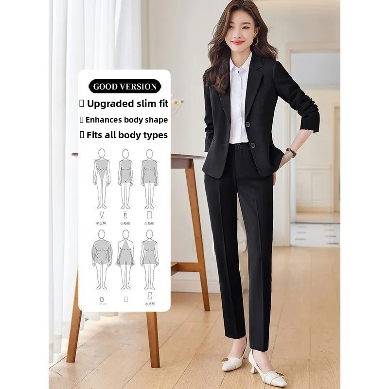 Setelan Blazer Wanita untuk Wawancara Formal, Pakaian Kerja Resepsionis, atau Detail Kancing Lengan Panjang, Produksi Cina