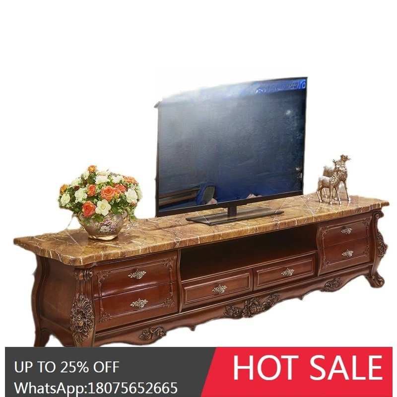 MJY European Style TV Simple Living Room Small Apartment Solid Wood Marble TV Cabinet