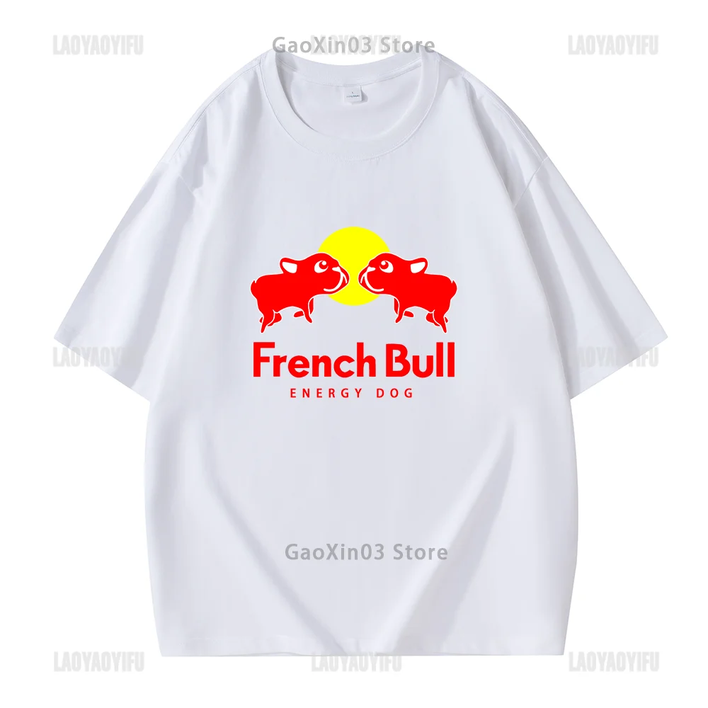 Funny T Shirt Kawaii Bulldog Print T Shirt Spoof Energy Drink Logo French Bull Graphic T Shirts Ropa Mujer Unisex Cotton Clothes