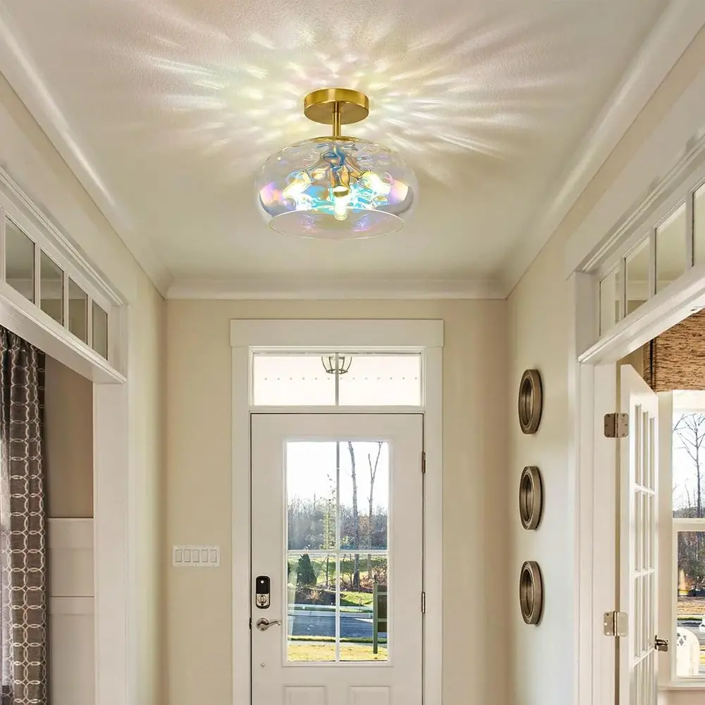 Luminárias de Teto de Vidro Martelado Arco-Íris de 12 Polegadas para Corredor, Quarto, Entrada, Cozinha