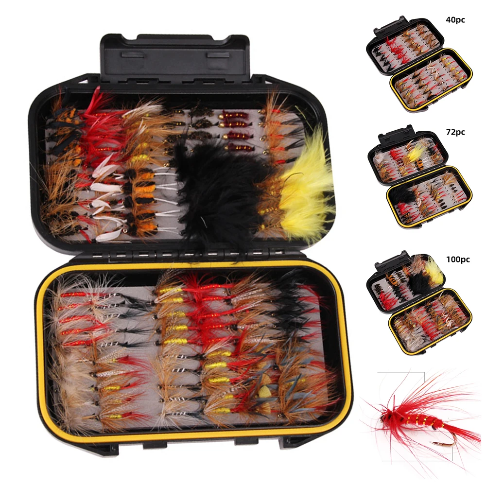 40/72/100/120Pcs/Box Mixed Styles Flies Kit Fly Fishing Lure Wet Dry Nymph Artificial Flies Bait Pesca Tackle Trout Carp Kit