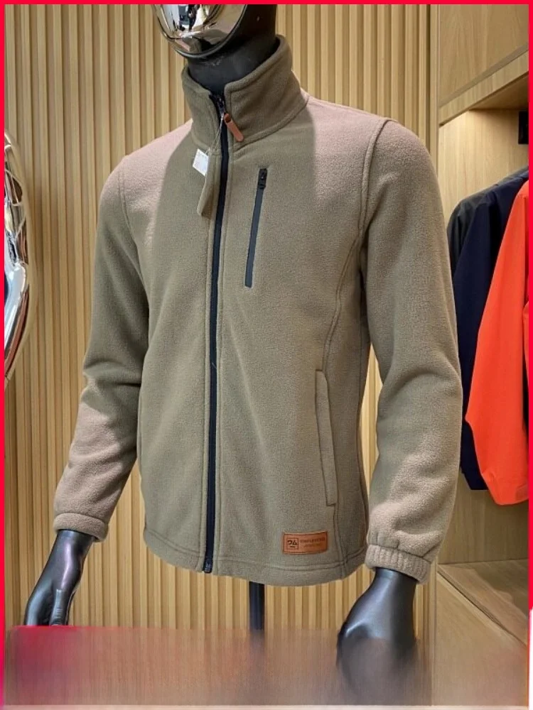 

Двусторонняя флисовая куртка: комфортная, теплая, повседневная, для активного отдыха, мужская, осенне-зимняя, с воротником-стойкой, на молнии, утепленная, из полиэстера