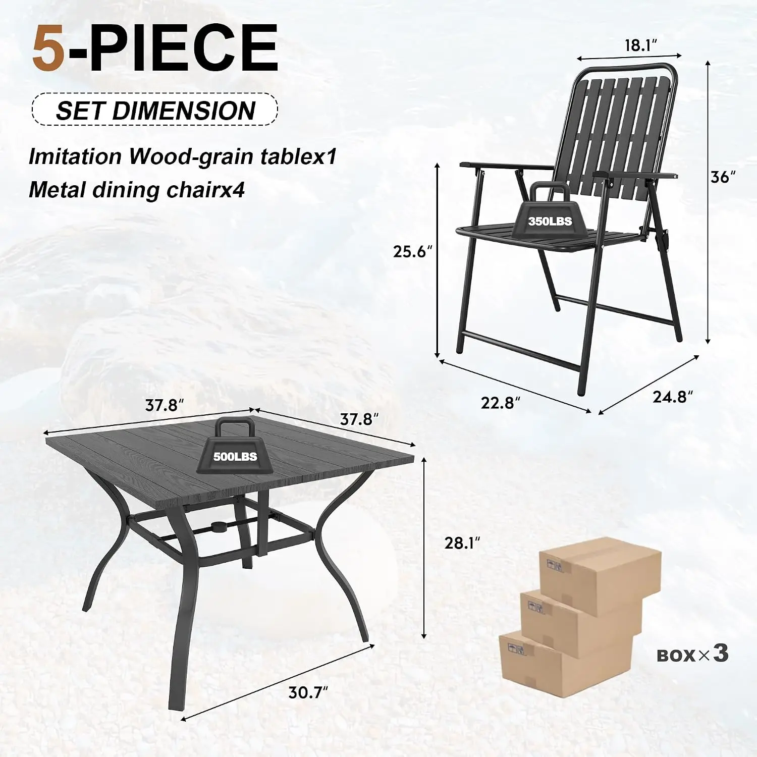 Outdoor Dining Set 4 Seater Table & Foldable PP Chairs 1.97