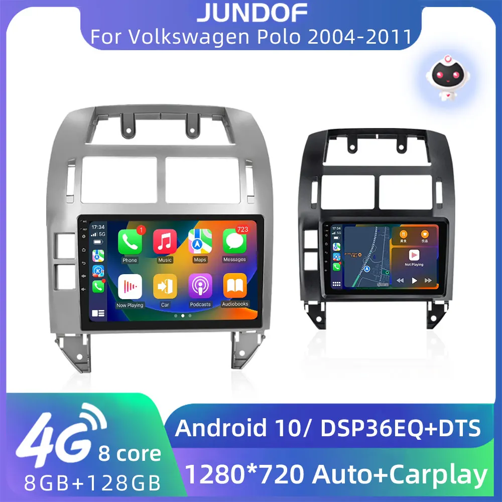 

JUNDOF 9" 2 Din Car Radio DSP Multimedia Video Player 4G GPS Navigation For Volkswagen VW Polo 2004-2011 Android Auto Stereo