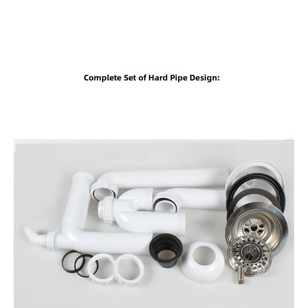 1 Set 304 Stainless Steel Kitchen Sink Drain Pipe 110mm Rear Wall Mounted U Shape Water Seal Anti For Home Plumbing Fixture