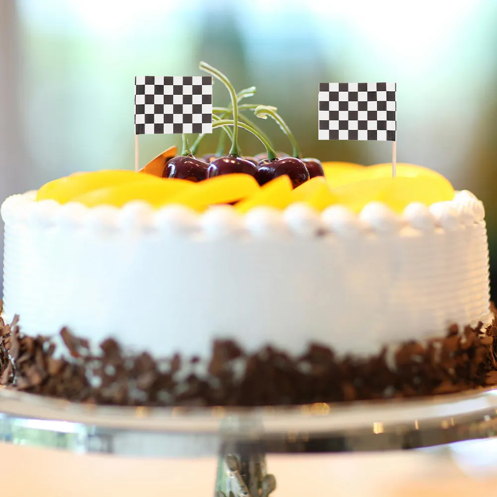 360Pcs Checkered Racing Flag Cupcake Toppers Mini Dessert Picks Cake Toothpick Flags Racing Party Decoration Supplies