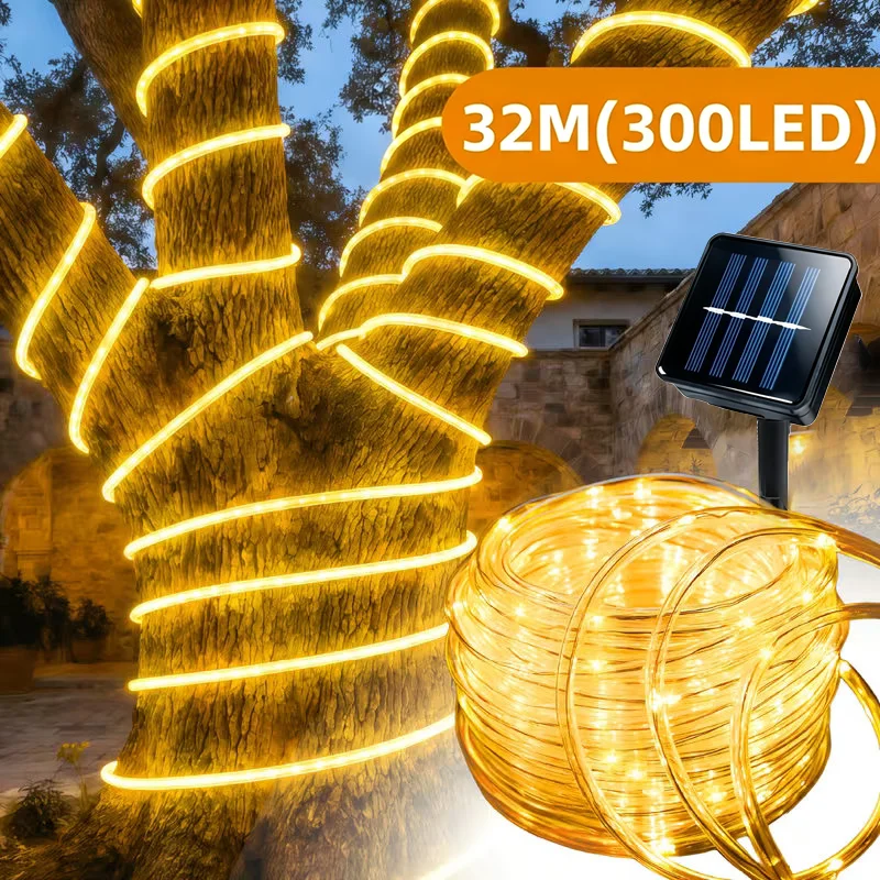 Solar Rope Lights 50/100/200/300 LED 8 Lighting Modes Outdoor Waterproof Tube String Lights for Garden Trees Weddings Parties