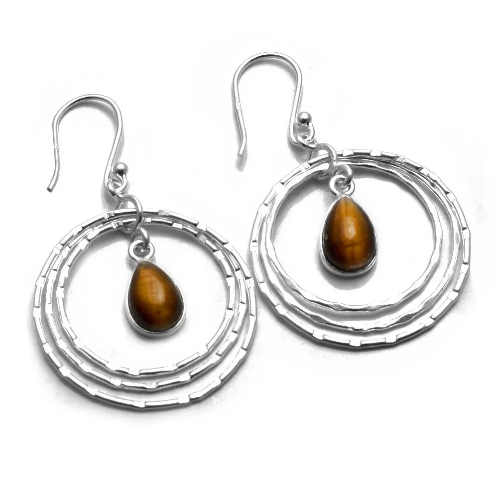 Genuine  Tiger Eye  925 Sterling Silver Earrings, 40 mm, AE2675