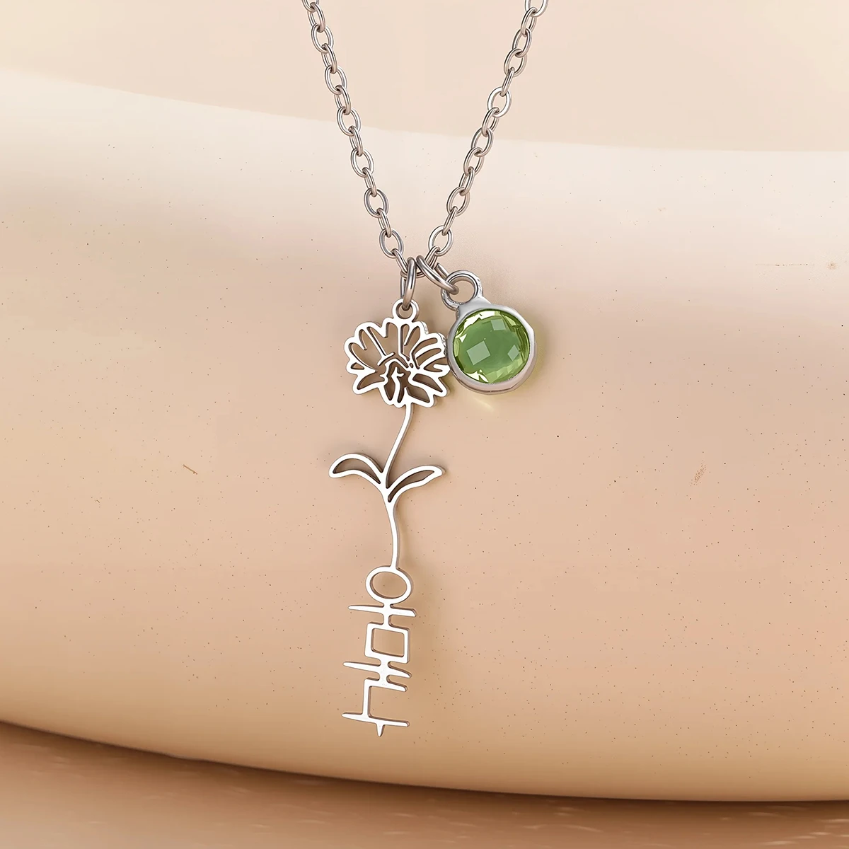 

Ожерелье с камнем на заказ, кулон с цветком, персонализированные украшения из нержавеющей стали для женщин, подарок на день матери