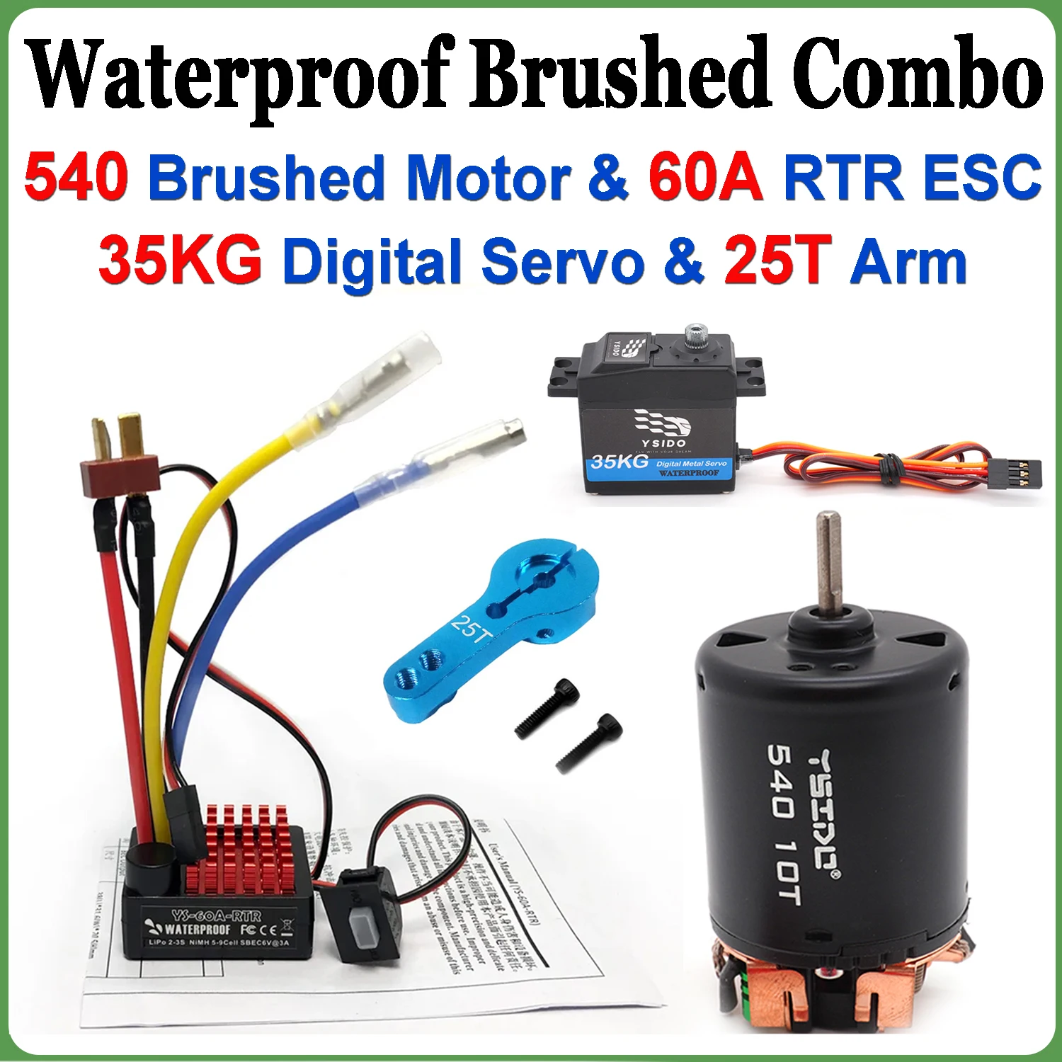 Esc Waterproof 60A - Motore Combo 540 Spazzolato Impermeabile 10T-80T