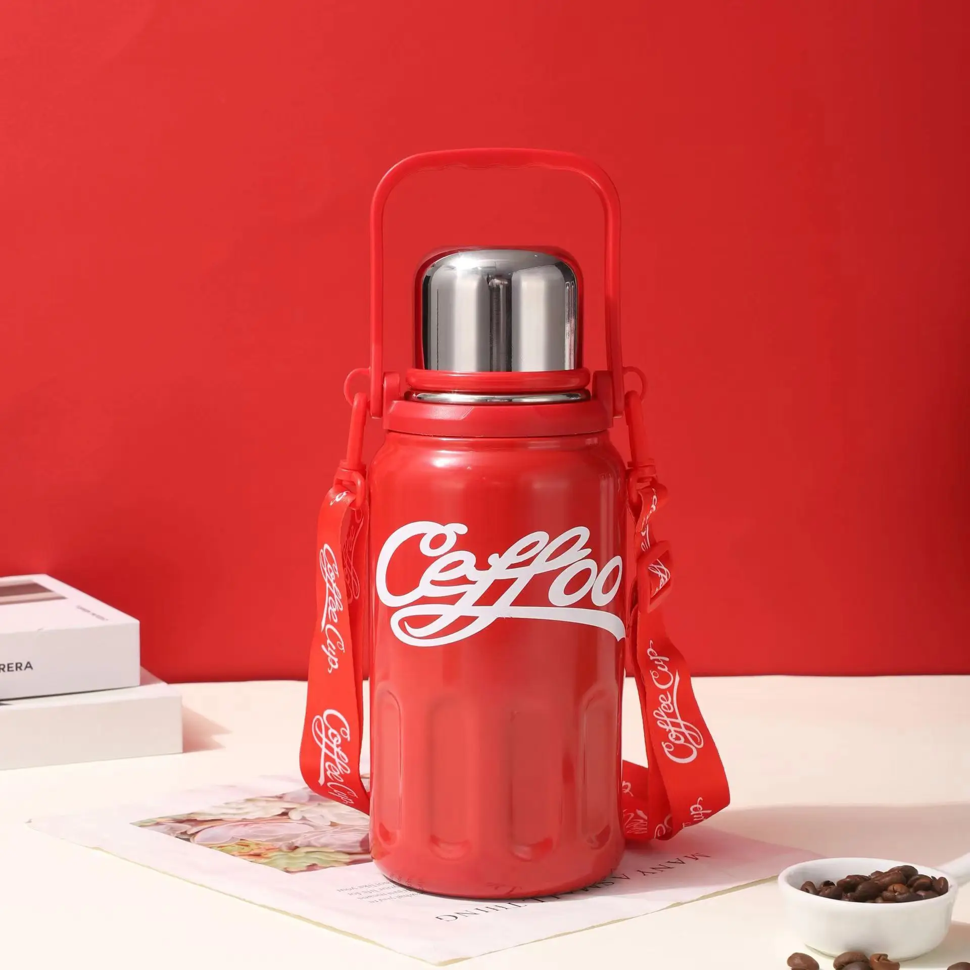 كوب قهوة للزوجين، كوب شرب مزدوج محمول، تصميم كوكا كولا، زجاجة مياه عالية الجمال للمكتب والسيارة، هدية مثالية لعيد الميلاد #1