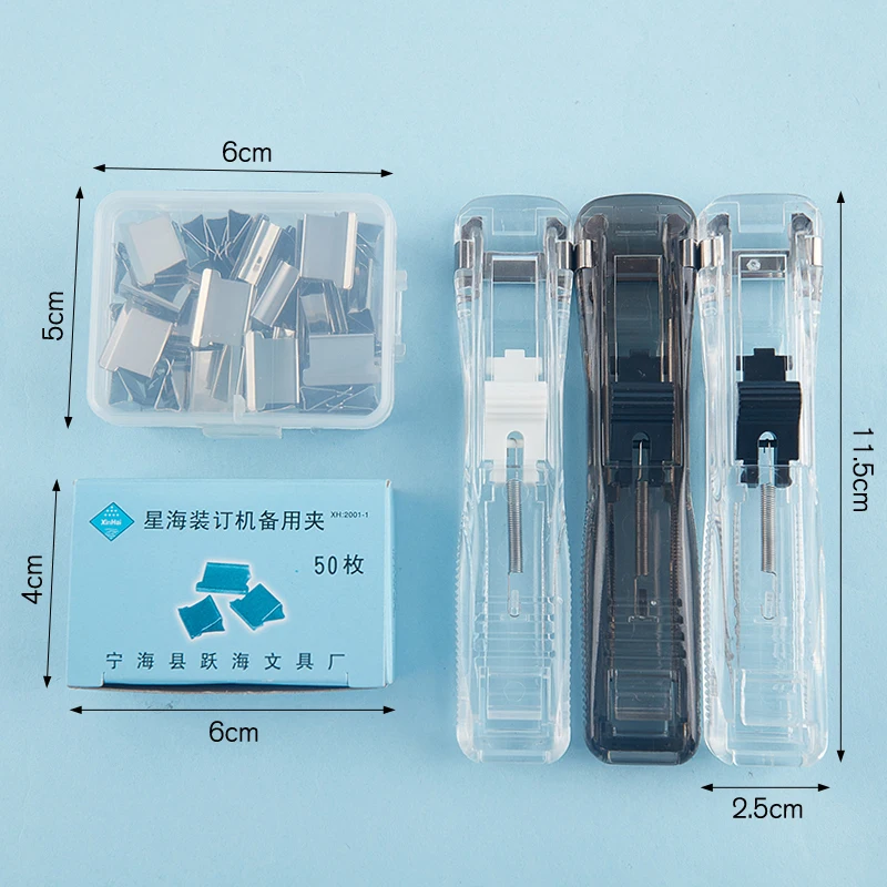 1pc Stapler Creative Pusher Stapler New Hand Paper Clipper With Refills Metal Stapler Paper Clips For Document Binding Stationer