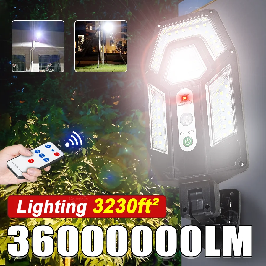 

Outdoor Solar LED Lights Waterproof 360000LM Super Bright Solar Wall Lamp With Motion Sensor Remote Control Garden Street Light