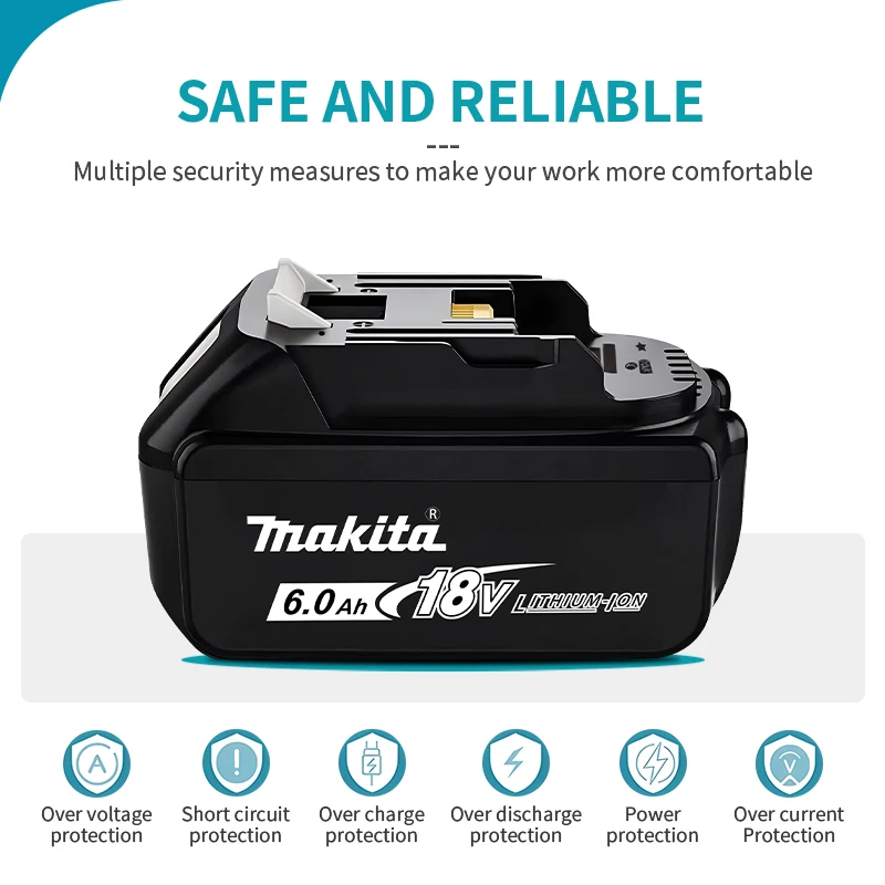 Makita battery, rechargeable 18V6.0Ah lithium battery, Makita 18V BL1840, BL1830, BL1850, BL1850B original Makita tool battery