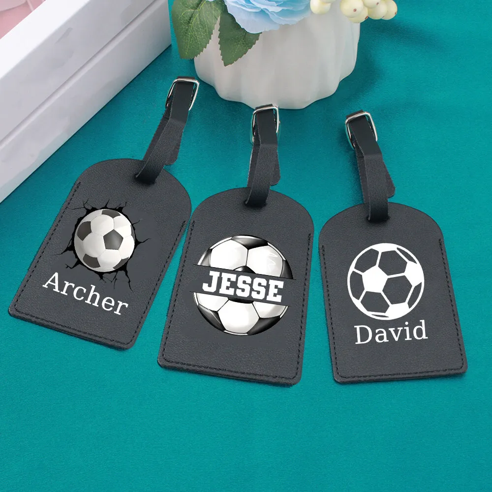 

1pc of Custom PU Luggage Tag with a Soccer Theme Personalized Name Label Portable Black Travel Accessory Ideal for Party Favors