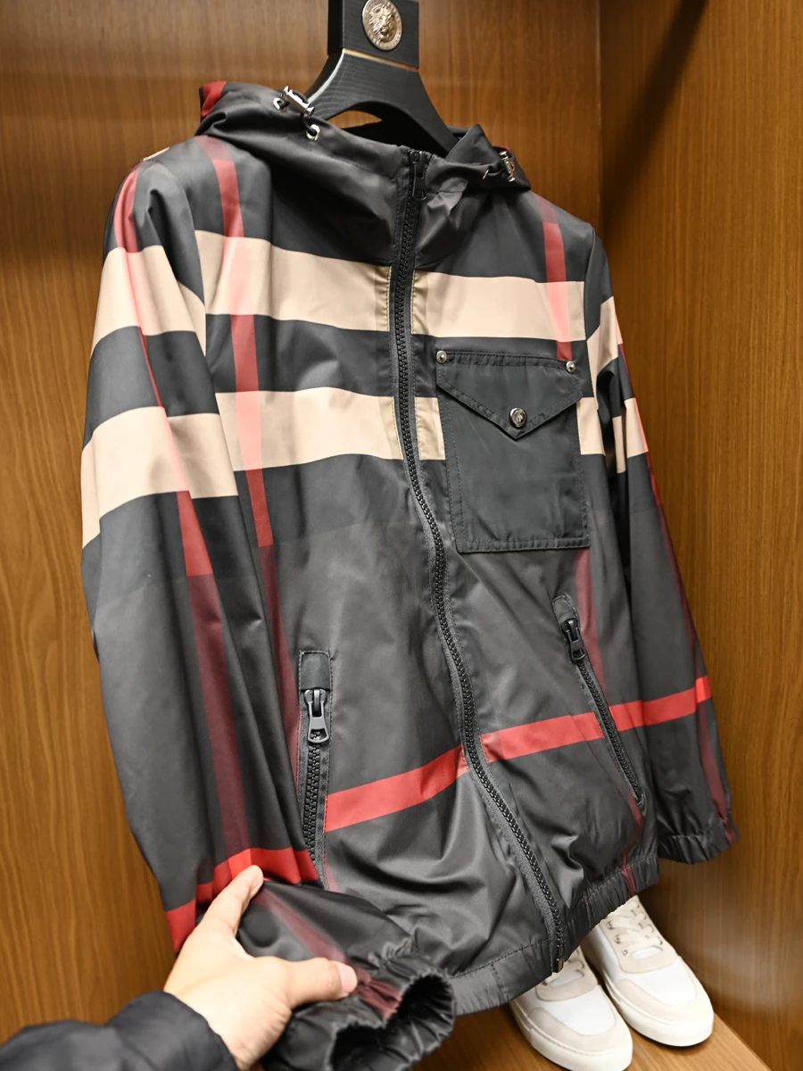 

Trendy Plaid Hooded Jaet Men's Slim Fit Casual High Quali Youth Outerwear Spring Autumn Polyester Faion Urban Sle