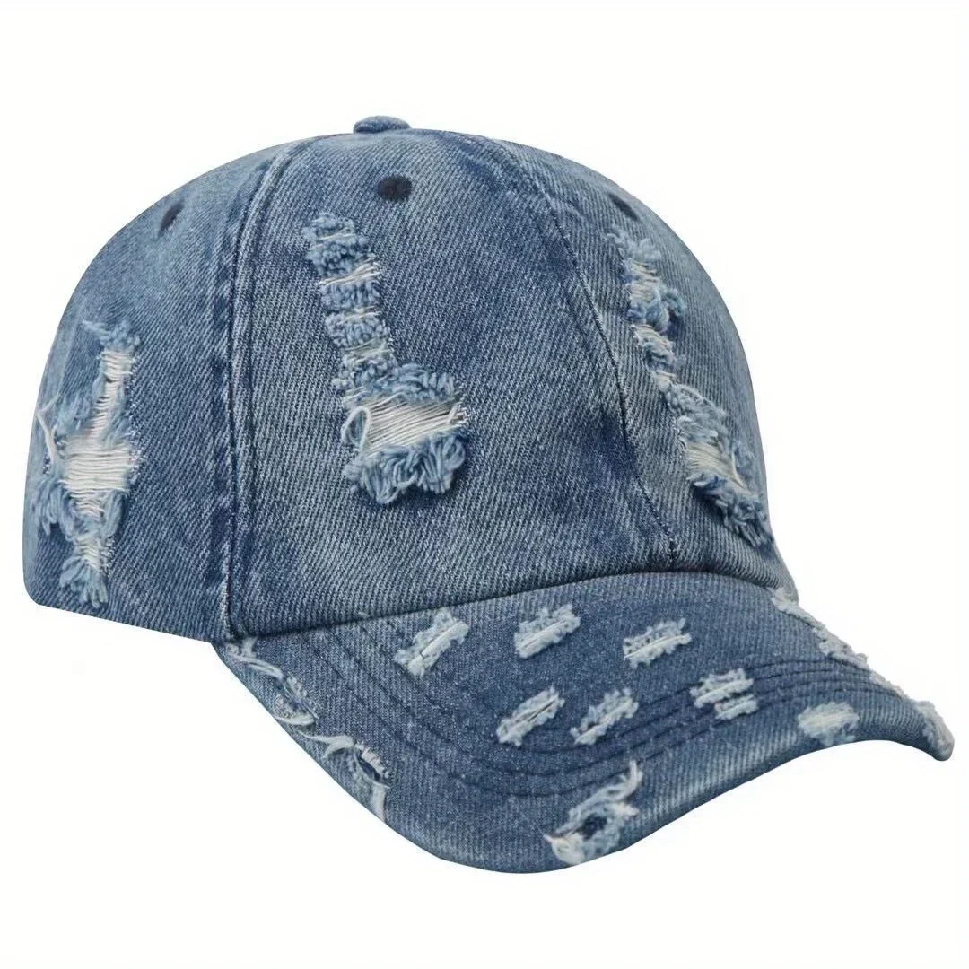 

Ripped Denim Baseball Cap Distressed Washed Style Hip Hop Unisex Streetwear Adjustable Sun Protection Casual Hat