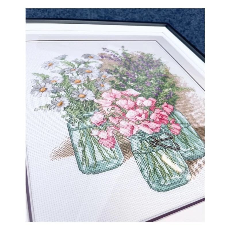 Cross Stitch Kit Bottle Wildflowers 28ct 18ct 14ct 11ct can be Customized Printed Cloth hand Embroidery Material Pack