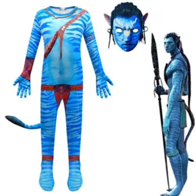 De Manier Van Water Buitenaardse Cosplay 3d Jumpsuit Handschoenen Masker Jongens Meisjes Avataring 2 Cosplay Kostuum Halloween Feest Bodysuit Kleding