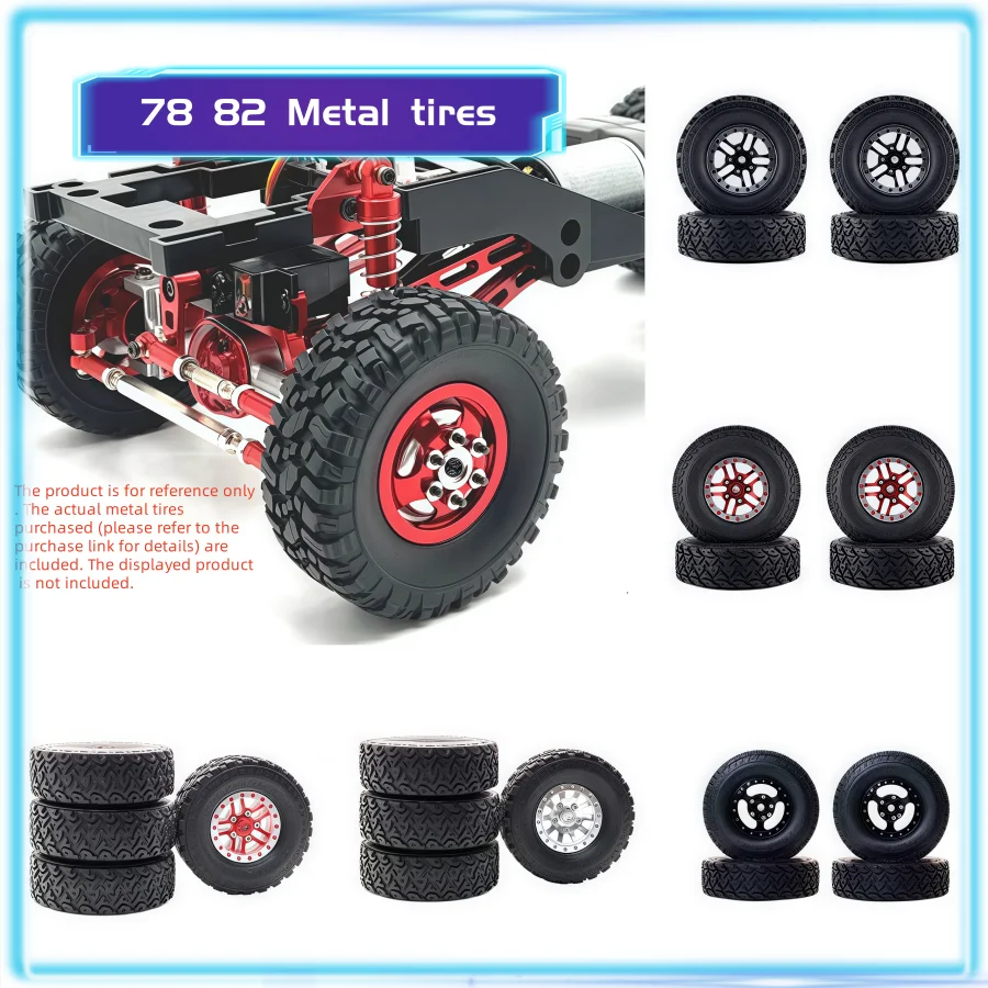 Juego de 4 ruedas y neumáticos metálicos mejorados para coches RC MN78 MN82 WPL C74 C24 C54 C14, llantas metálicas de repuesto con neumáticos