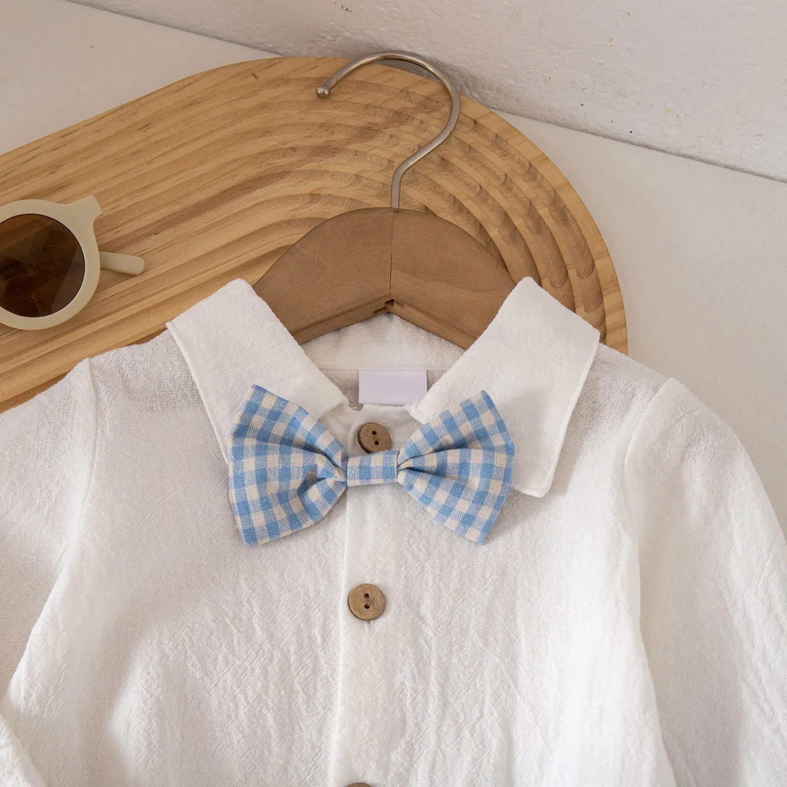 ملابس رسمية للأطفال الأولاد بأكمام طويلة مع سروال بحمالات منقوش لحفلات الزفاف وأعياد الميلاد وحفلات استقبال المولود الجديد