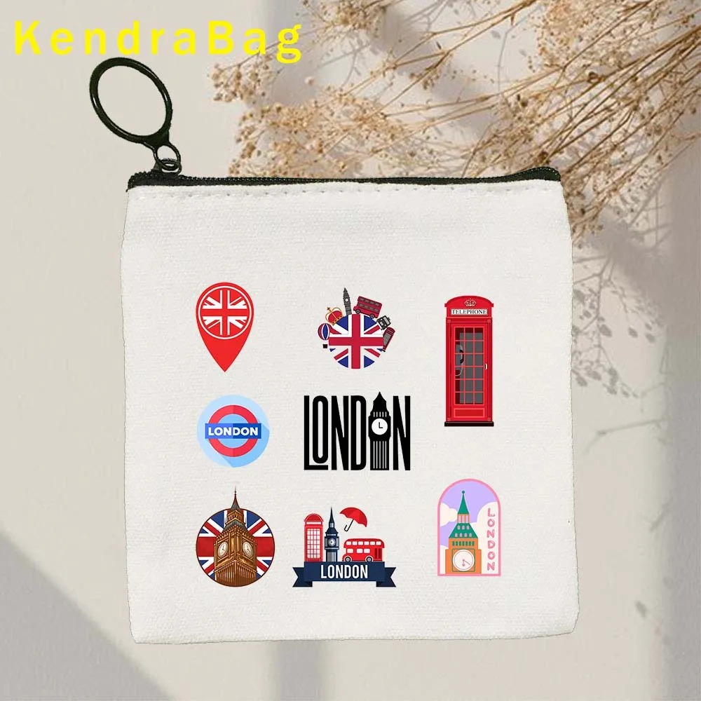 London England Flag Map United Kingdom Bus Big Ben Bridge Phone Booth Key Coin Purse Canvas Bags Pouch Cotton Cute Wallet Gifts