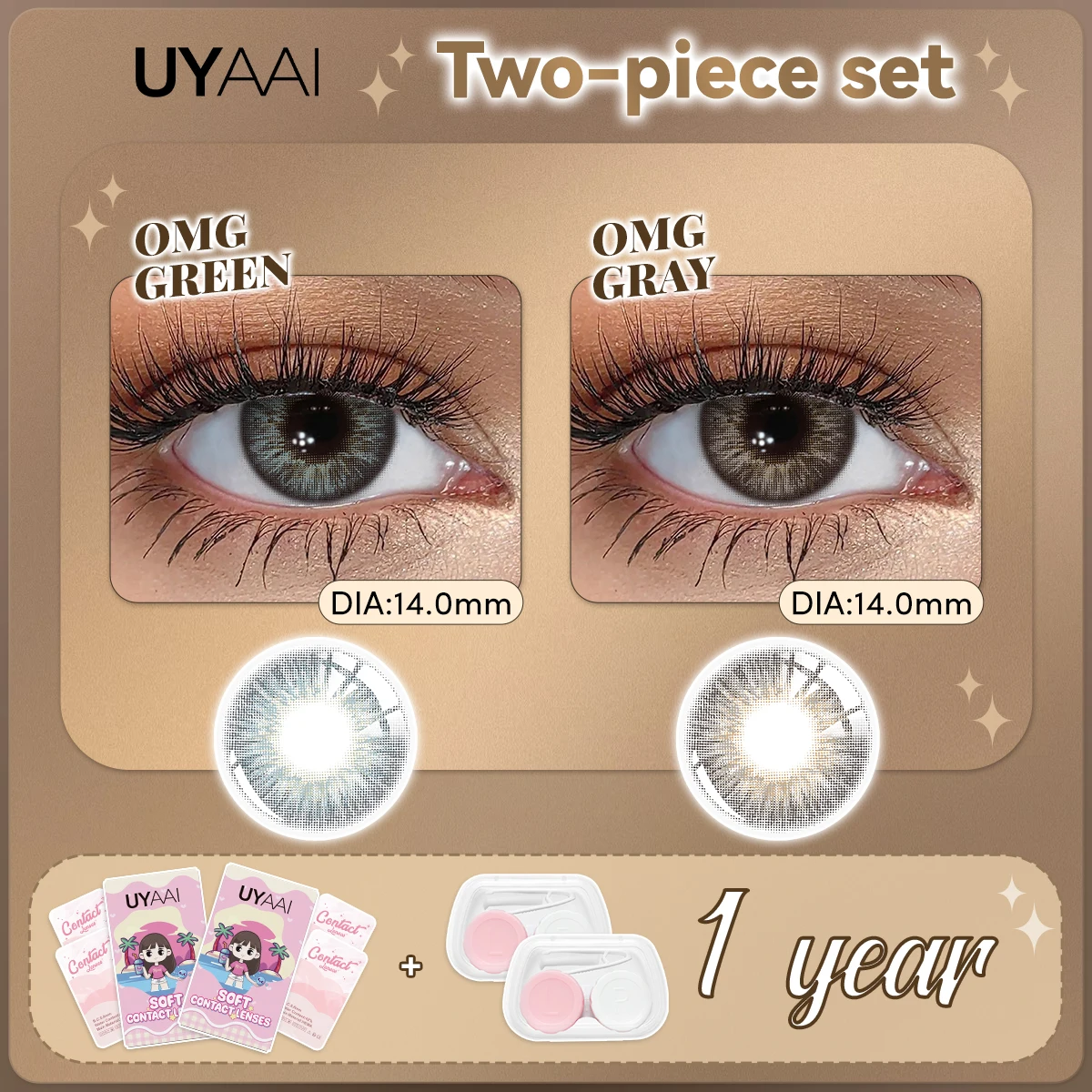 UYAAI [2 Paar Set] Farbkontaktlinsen für Augen, blaue Farblinsen, natürliche graue Pupillen für Augen, braune Kontakte, jährlich – Detail 6