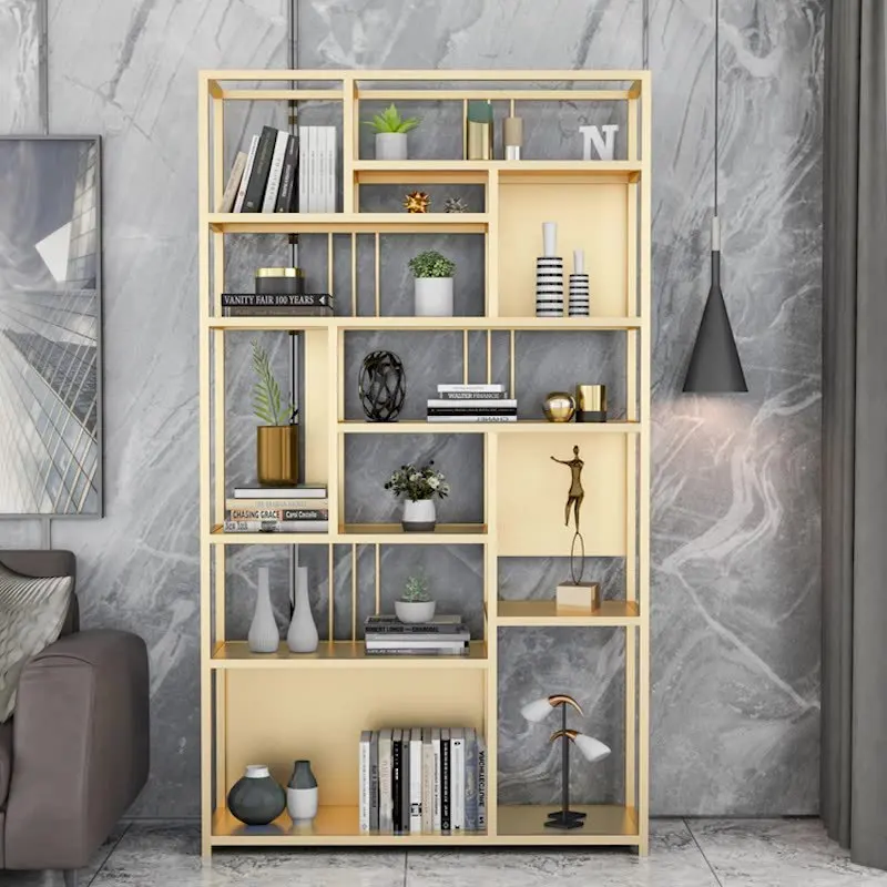 

Light Luxury Gold Floor Shelf Stainless Steel Simple Bookshelf Display Cabinet Wrought Iron Partition Living Room Metal Bogu She