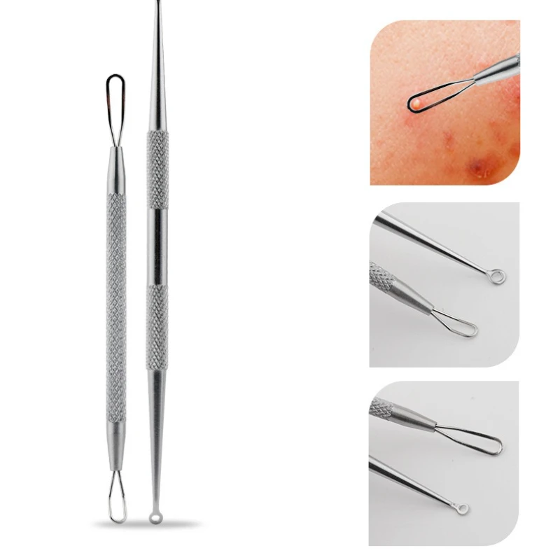 ‌Professional Stainless Steel Acne Tool Kit - Portable Blackhead Remover & Comedone Extractor for Facial Blemish Care