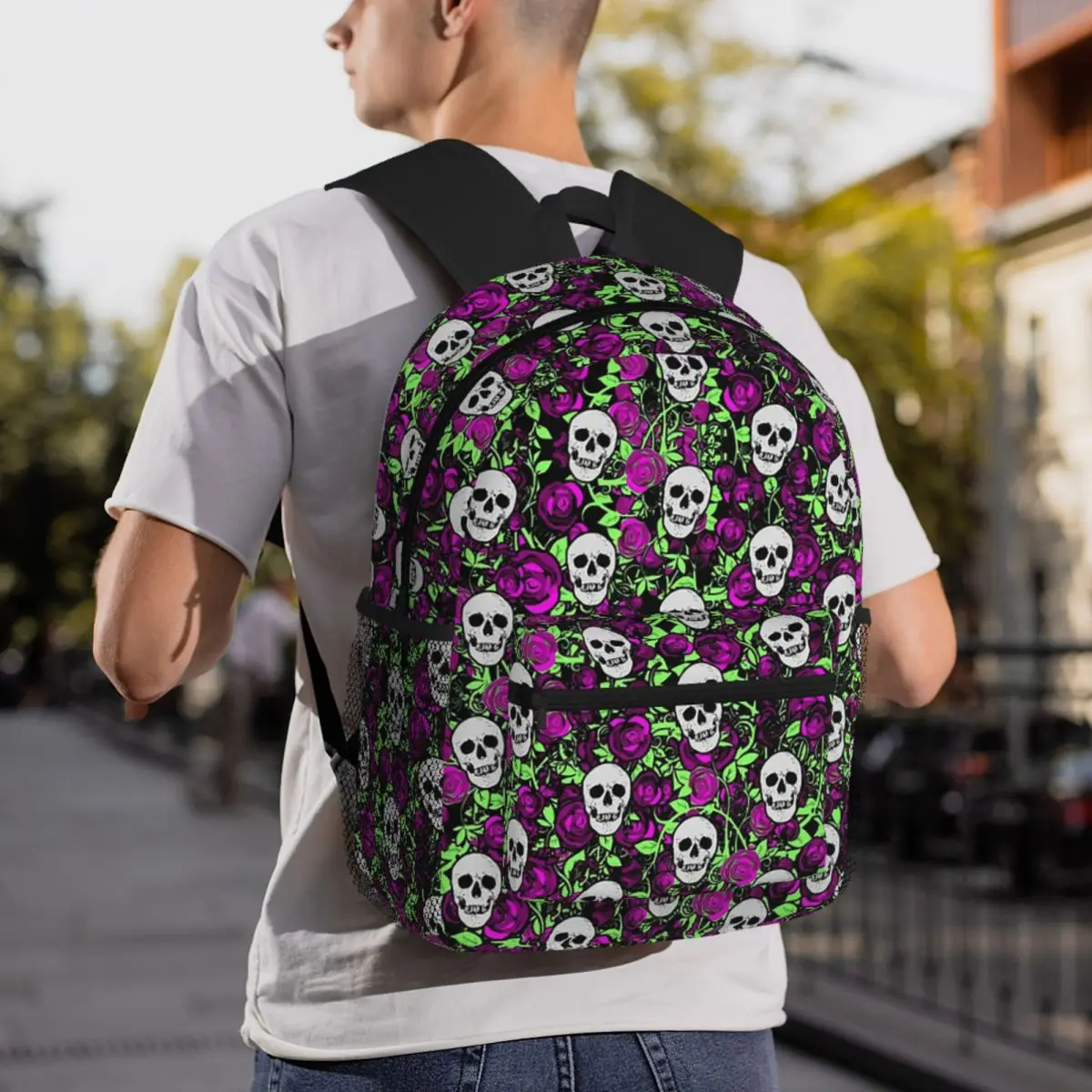 Skull Floral Rose Thorn Gothic Backpack Daypack Large Capacity Boys Girls BookBag School Bag Shoulder Bags for Men Women