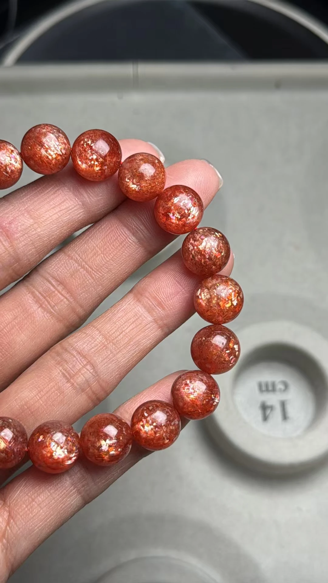 Natural Orange Strawberry Quartz Sunstone Bracelet Orange Arusha Big 10.8mm Clear Round Beads Crystal Women Men AAAAAA