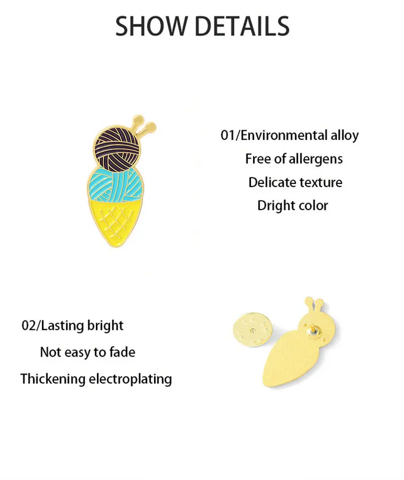 Ball of Yarn Enamel Pins Custom Sheep Snail Globe Ice Cream Planet Brooch Lapel Badge Bag Cartoon Jewelry Gift for Kid Friend