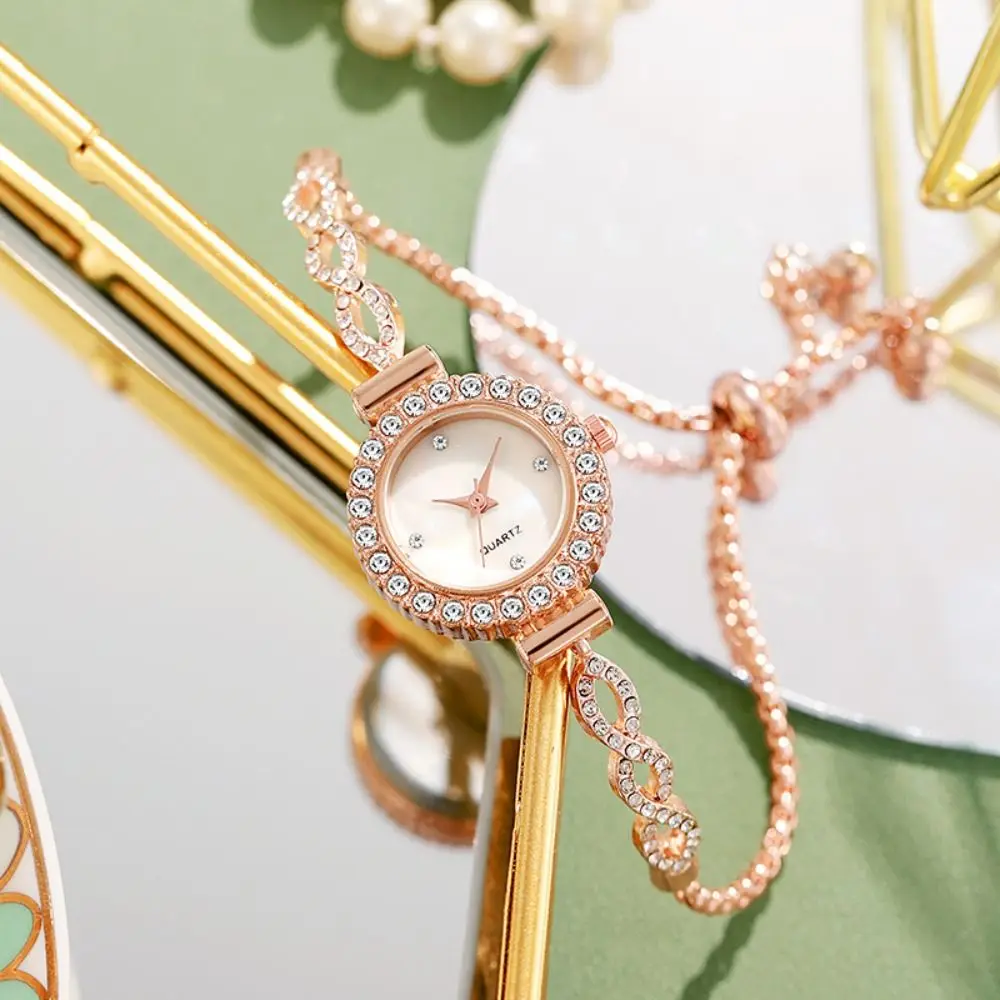 New Elegant Bracelet Watch Rhinestone Adjustable Quartz Watch Pendant Chain Wrist Watch Women Girls