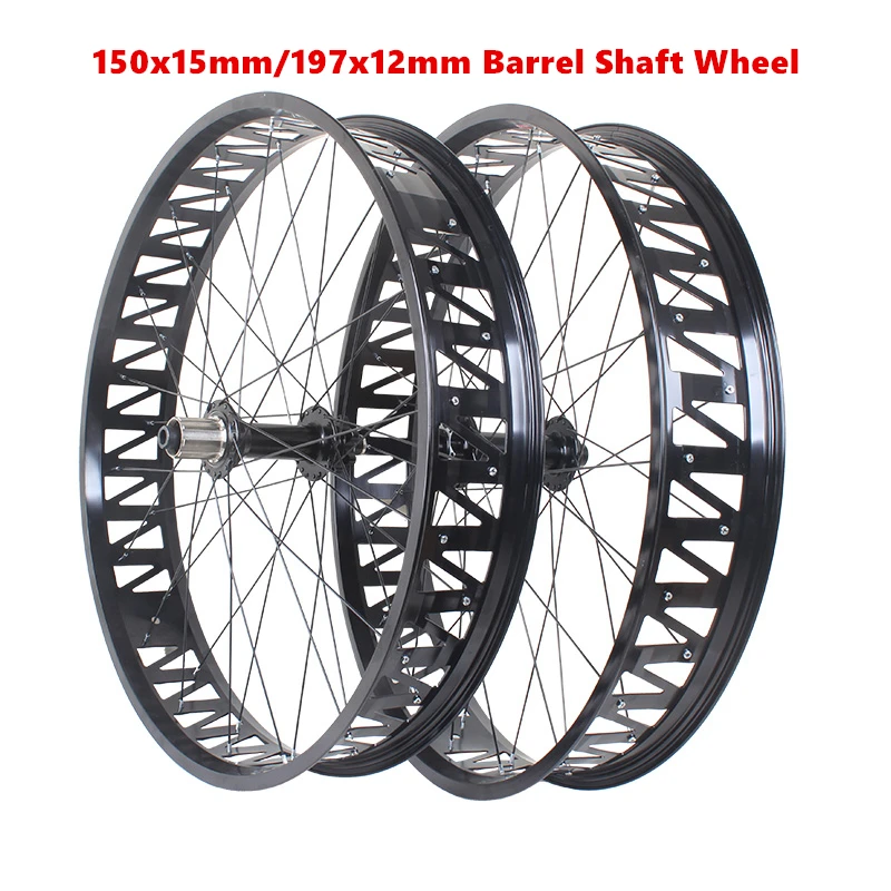 26 Inch Snow Bike Fatbike Wheel 150x15mm 197x12mm Barrel Shaft Aluminum Alloy Front 2 Rear 5 Bearing Hubs 26x4.0 Fit 26x4.9 Tire