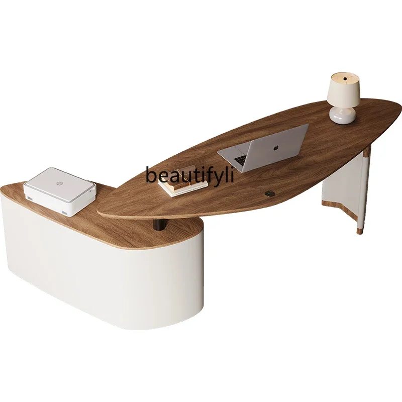

Light luxury modern high-end living room large long desk solid wood computer office table and chair combination53