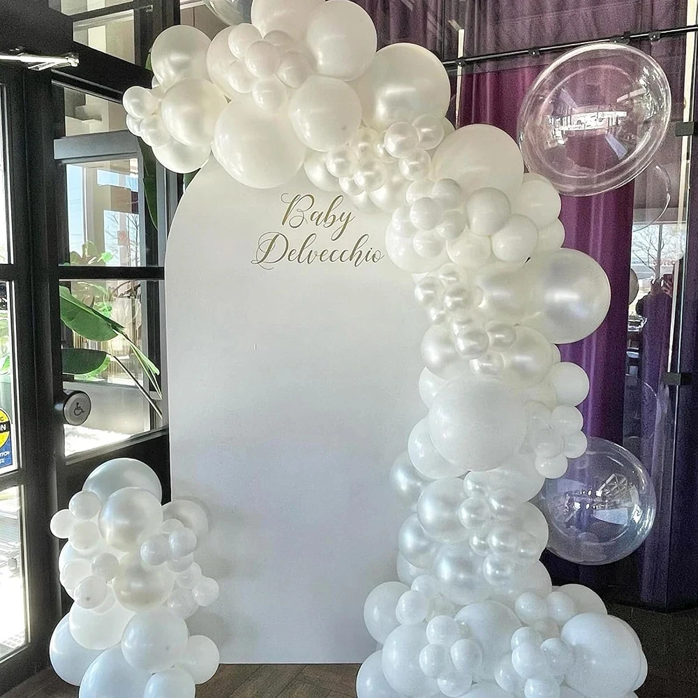 Kit de arco de guirnalda de Globos blancos perla, globo transparente Bobo, decoración para boda, despedida de soltera, Baby Shower, decoración para fiesta de cumpleaños, Globos
