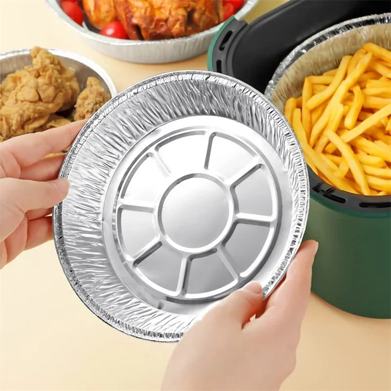 6/7/8/9 Inch Disposable Aluminum Foil Plate Circular Tin Foil Pie Plate For Air Fryer Baking Cooking Storage Baking Tools,20Pcs