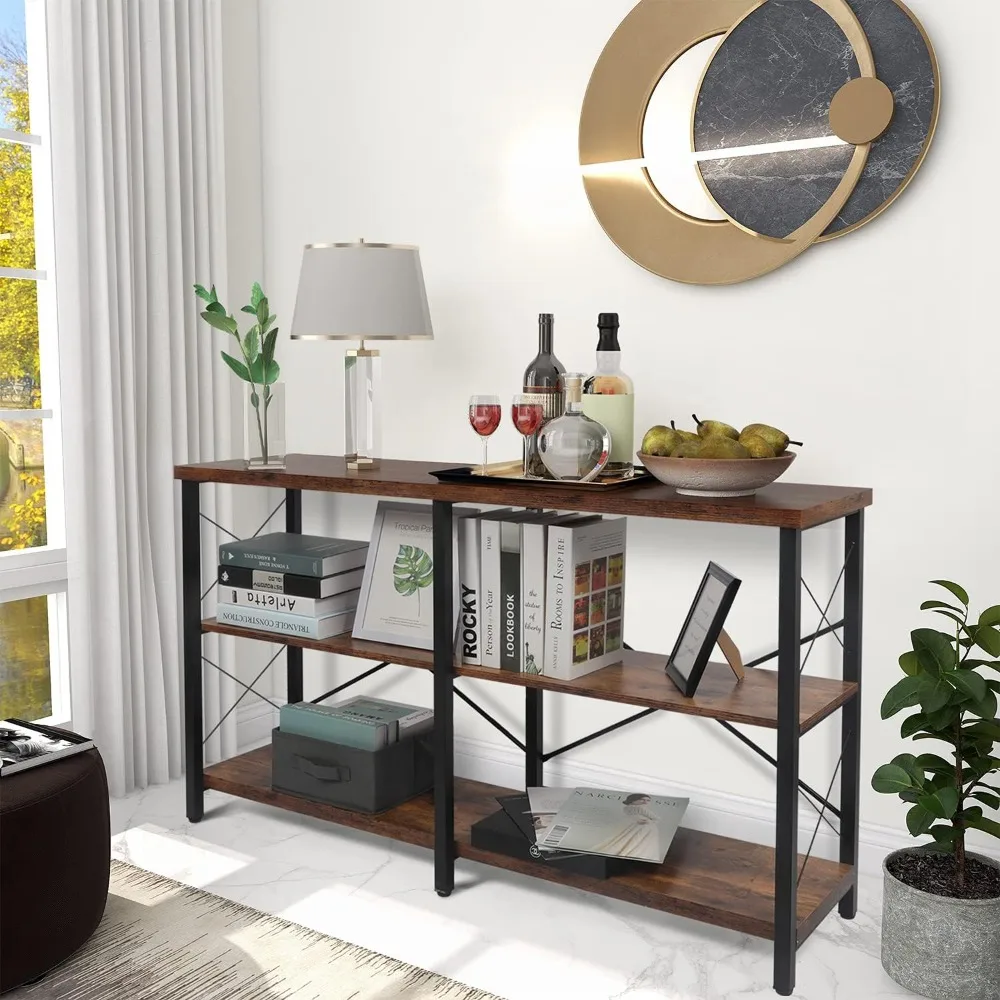 Industrial-Style Entryway Console Table with 3-Tier Open Shelves for Living Room and Entryway Storage
