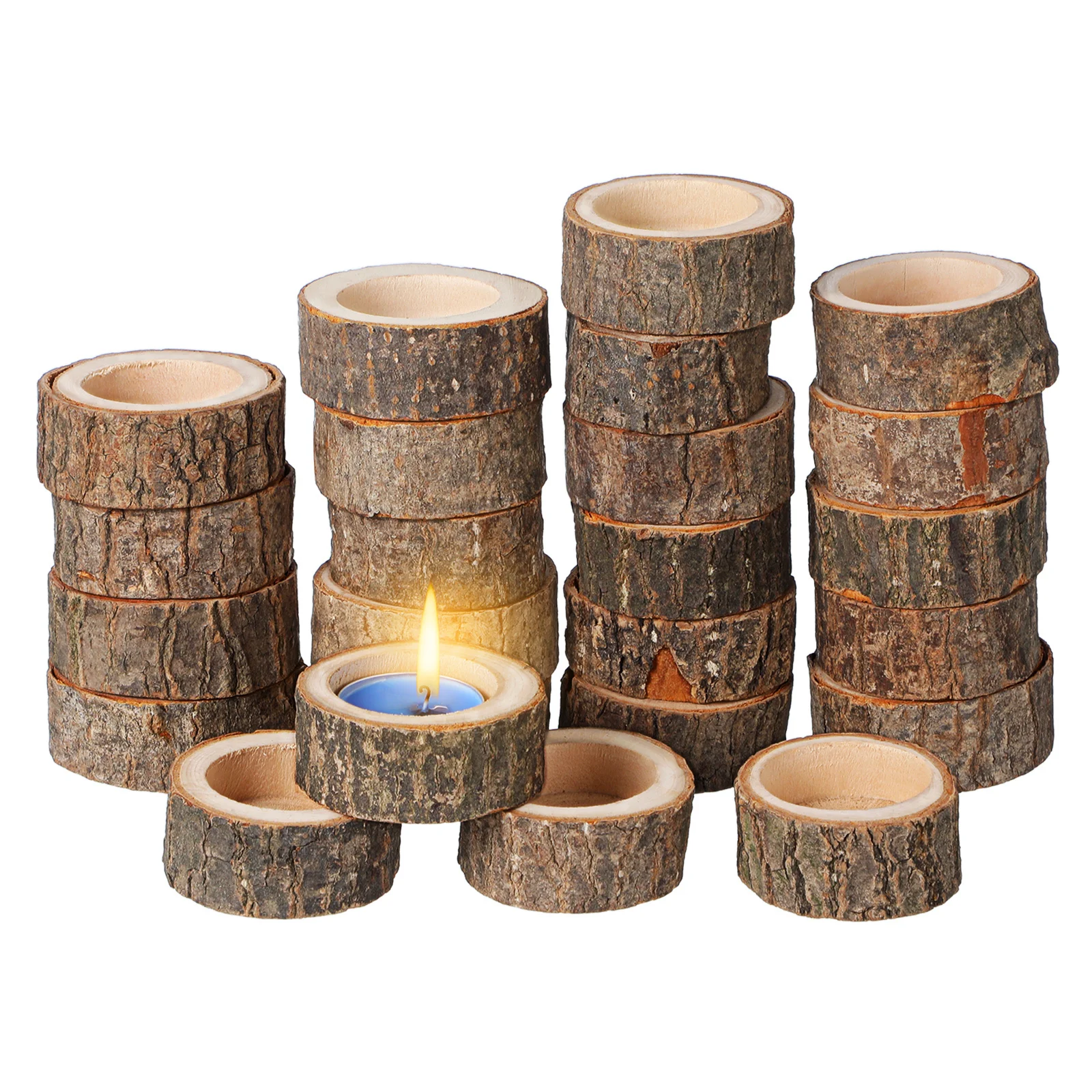 

24Pcs Wood Tealight Holders Farmhouse Style Stands for Cozy Home Atmosphere Event Decor Thanksgiving Christmas