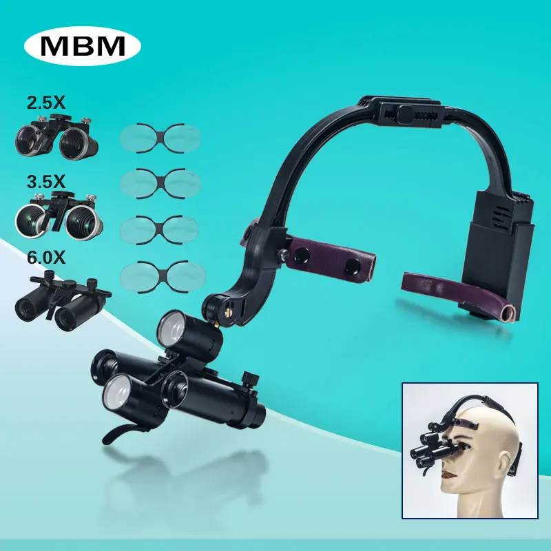 MBM Dental Loupe 2.5X 3.5X 6X Kit with Headlight Dentist Magnifier with Presbyopic glasses for Surgery Magnifying Glasses & Lamp