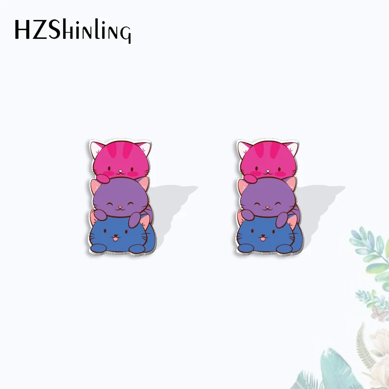 2023 New Arrival Fashion Rainbow Les Gay Bi Trans Cats Pride Acrylic Stud Earrings Handcraft Epoxy Earrings Acrylic Earrings