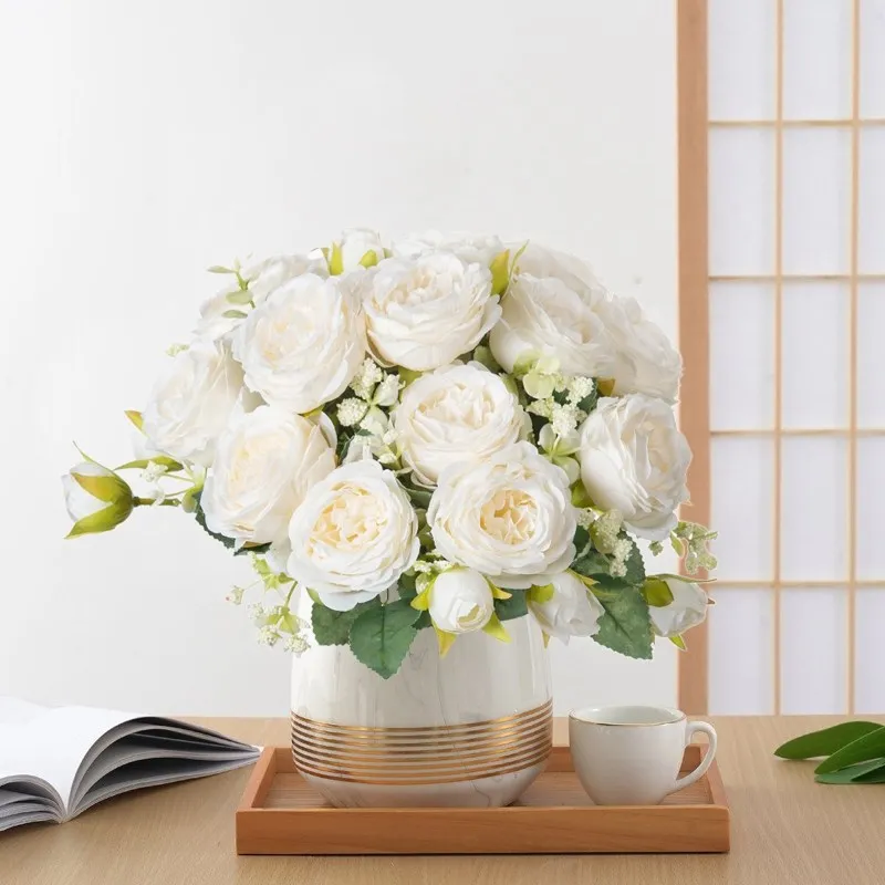 Gefälschte Seide Pfingstrose Vasen für Home Zimmer Dekor Scrapbooking Weihnachten Garland Wedding Bouquet Party Zubehör Künstliche Blumen – Detail 17