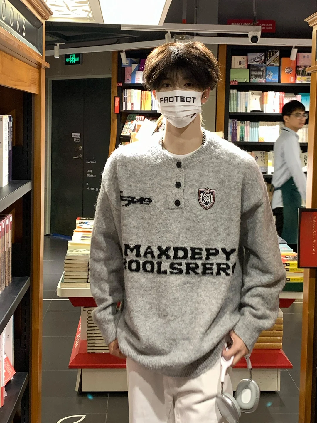 

Мужской вязаный свитер с воротником хенли, вышивкой букв, в американском стиле, осенне-зимний, модный, для ношения под одеждой, базовый слой